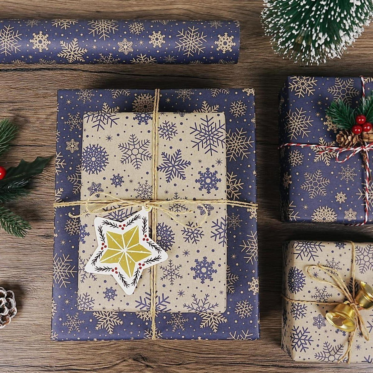 GESCHENKPAPIER Rolle Weihnachten 43 cm x 10 m Dunkelblau Braun - Multicolor, Papier (43/0.1/1000cm)