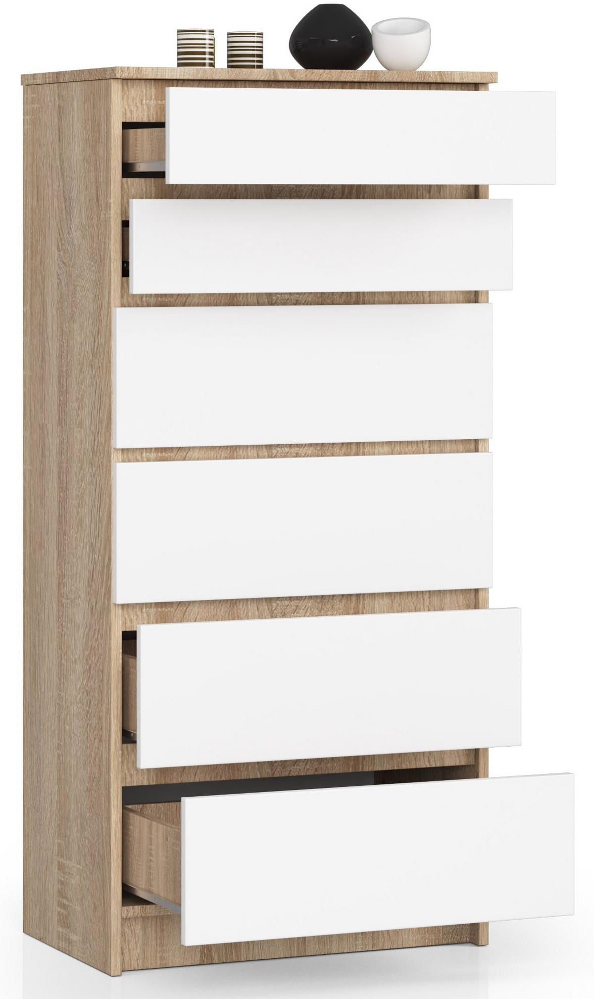 KOMMODE Eiche Sonoma, Weiß 130/60/40 - Weiß, Holzwerkstoff (60/130/40cm) - RAUMHIRSCH FURNITURE