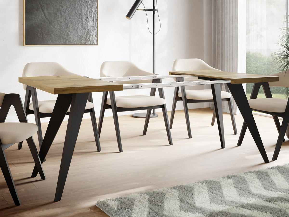 ESSTISCH Quadro quadratischer ausziehbarer, Wotan Eiche 100-200/100/76 cm - Eiche Wotan/Schwarz, Holz/Holzwerkstoff (100/100/76cm) - WFL GROUP