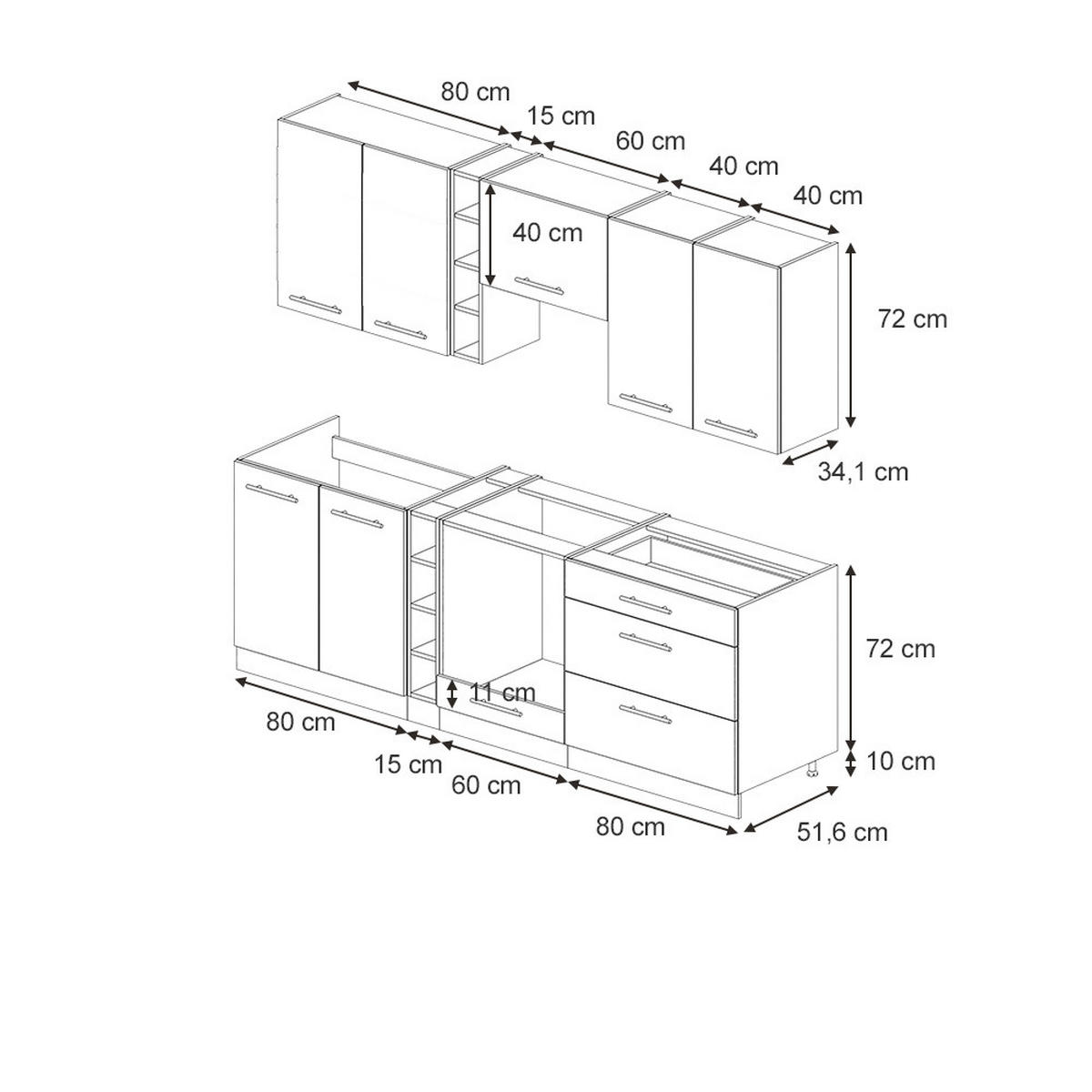 KÜCHENZEILE Fame-Line Eiche Paneel/Anthrazit 235 cm ohne Arbeitsplatte - Hellbraun/Eichefarben, Holzwerkstoff (235/81.6/46cm) - Vicco