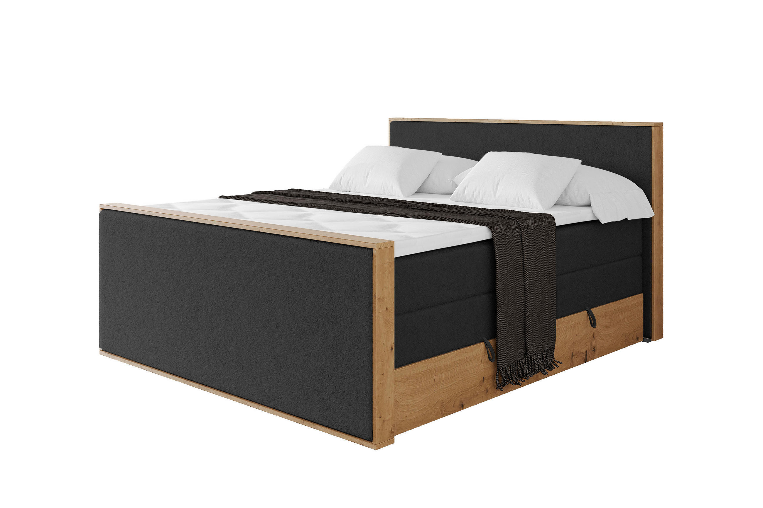 BOXSPRINGBETT LOLLI9 -Z-KING 120x200 - H3/H4 Schwarz - Schwarz Hochglanz, Holzwerkstoff (120/200cm) - ALTDECOR