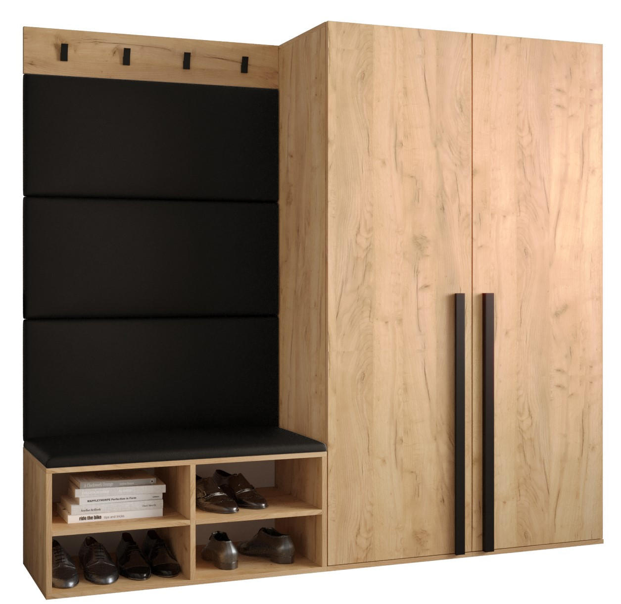 GARDEROBEN-SET 184/184/42 - Eichefarben/Schwarz, Holz/Kunststoff (184/184/42cm) - MÖBEL KRYSPOL