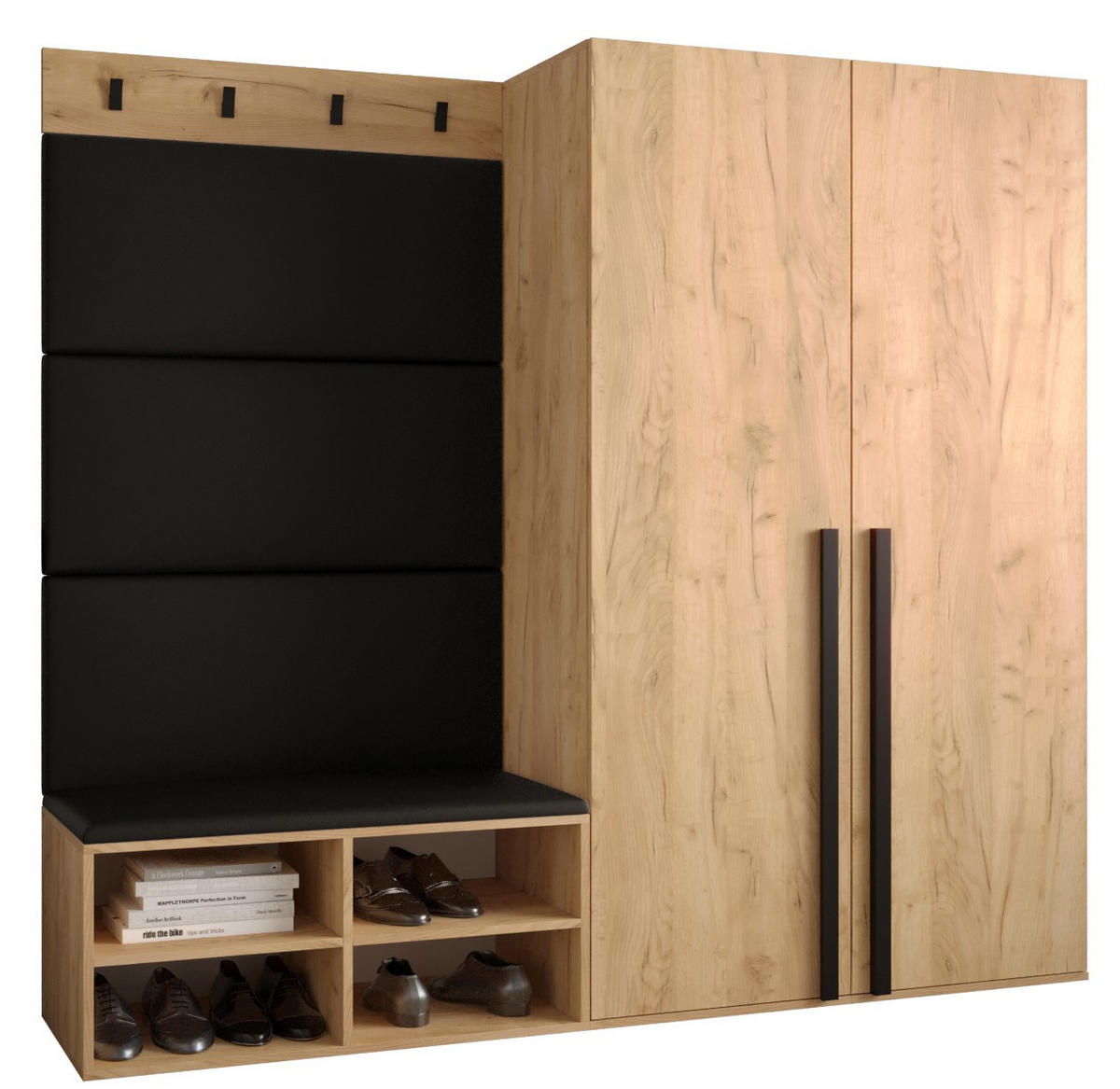 GARDEROBEN-SET 184/184/42 - Eichefarben/Schwarz, Holz/Kunststoff (184/184/42cm) - MÖBEL KRYSPOL