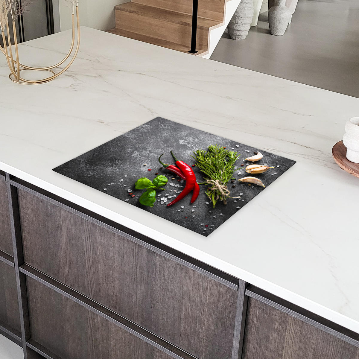 HERDABDECKPLATTE Pfeffer - Kräuter - Gewürze - Beton Herdabdeckung Induktionsfeld 65x52 cm - Rot, Kunststoff (65/52/0.2cm) - MuchoWow