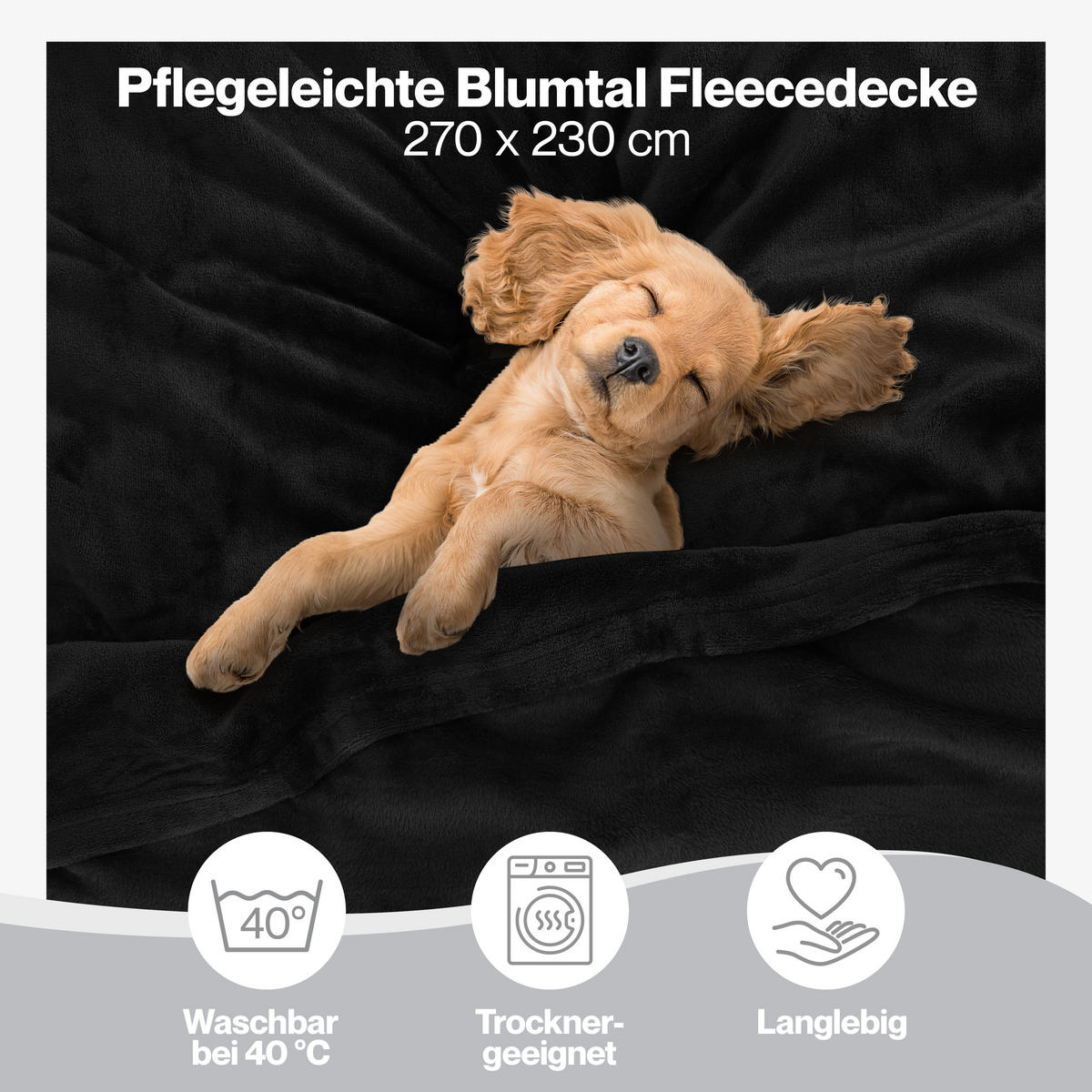KUSCHELDECKE Anton 270/230 cm, Schwarz - Schwarz, Textil (270/230cm) - Blumtal