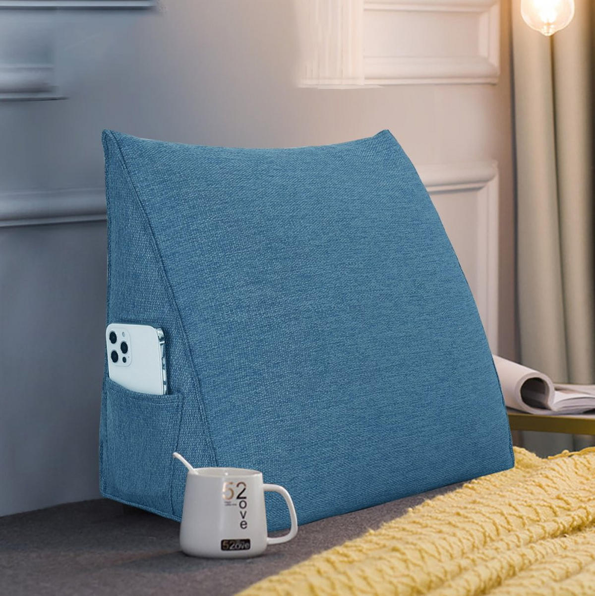 RÜCKENKISSEN für Bett Leinenlook Blau 45 cm - Blau, Textil (35/45cm) - Vercart