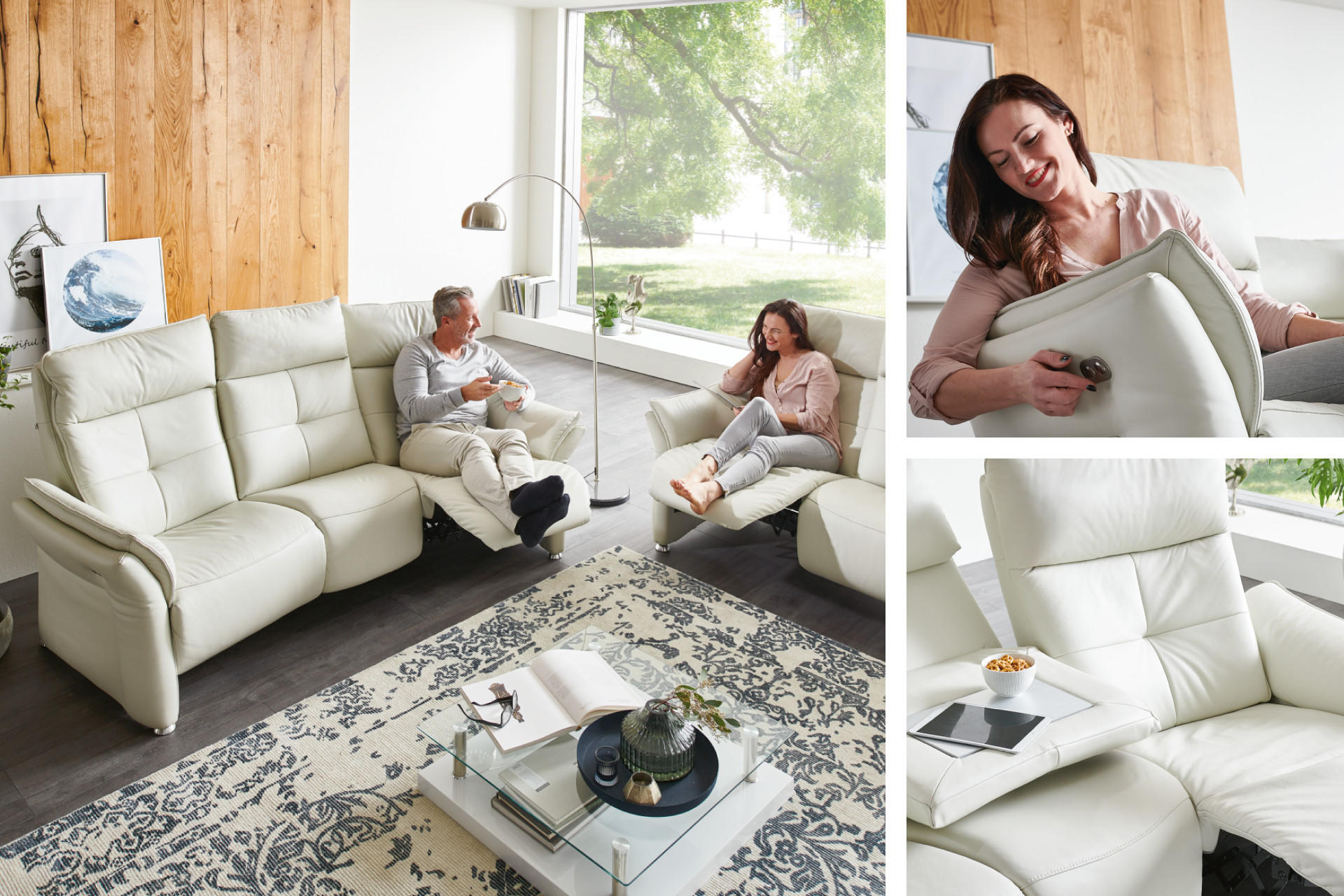 Weiss-Relaxsofa-Tisch