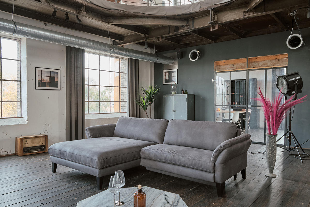 ECKSOFA MIT MOTORISCHER RELAXFUNKTION MALTA Grau Webstoff - Schwarz/Grau, Buchenholz/Textil (302/175cm) - KAWOLA