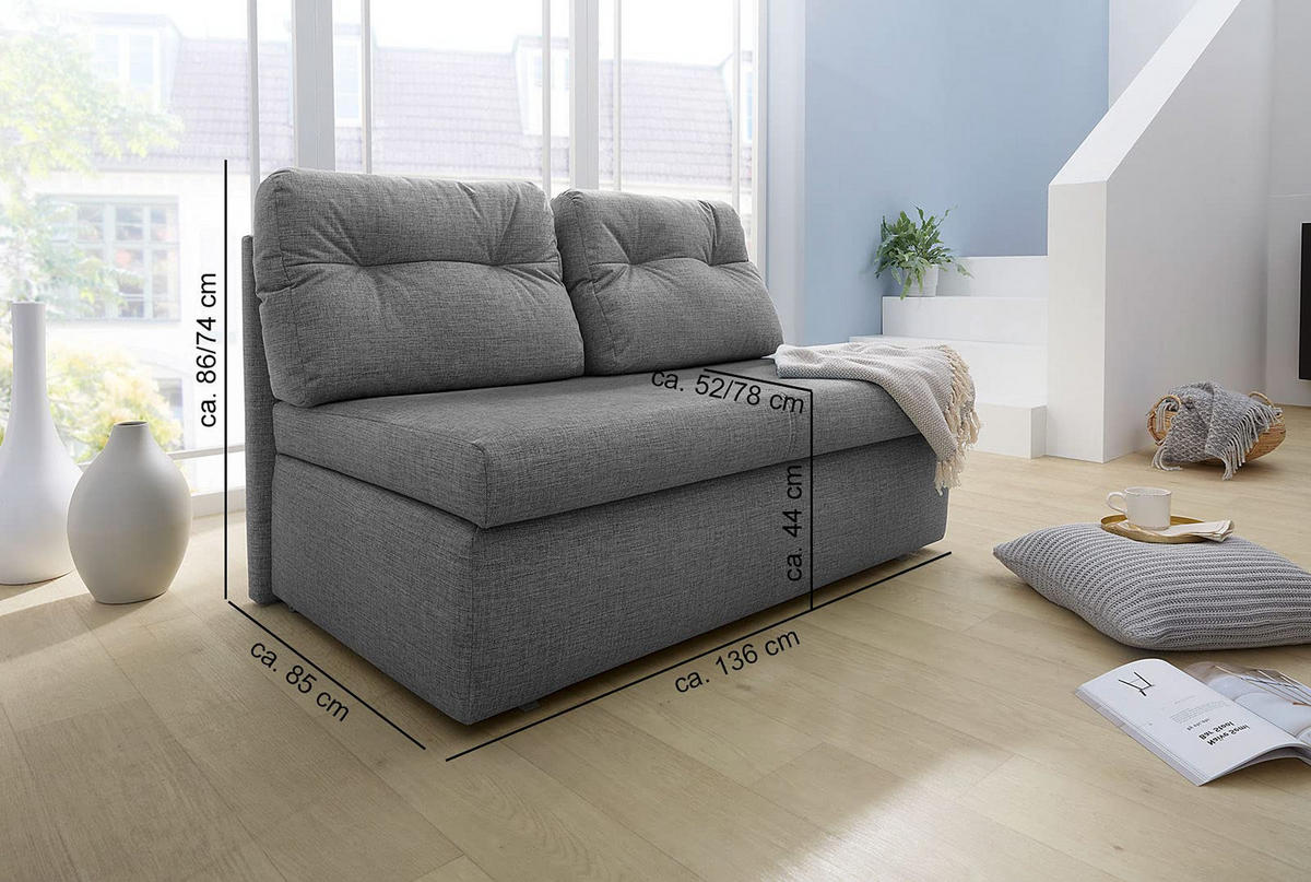 SCHLAFSOFA mit Bettkasten B136/T85/H86 cm, Liegefläche 130x193 cm, Mikrofaser Grau / 15119 - Dunkelgrau/Schwarz, Textil (136/86/85cm) - luma-home