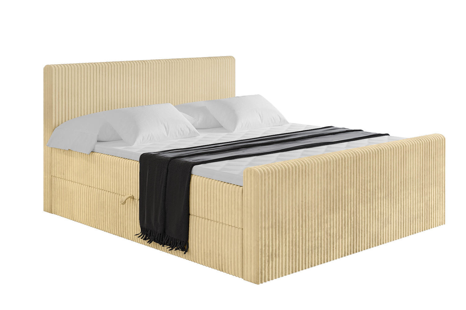 BOXBETT mit Matratze H4 und Lattenrost - TOLO-Z - 200x200 Cord - Ecru - Ecru, Holzwerkstoff (200/200cm) - ALTDECOR
