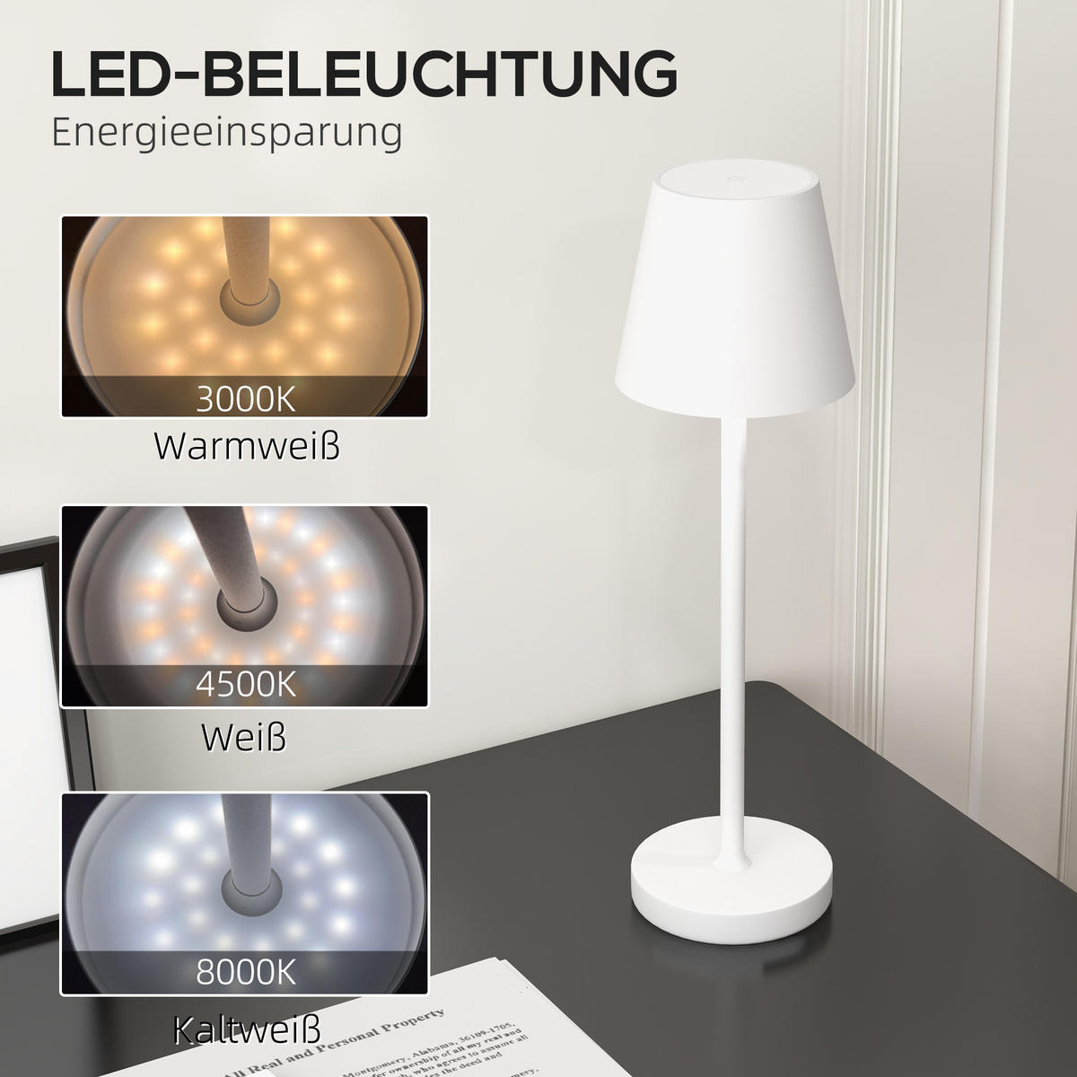 TISCHLAMPE Aufladbare, Metall, Weiß - Weiß, Metall (11.2/11.2/36.5cm) - HOMCOM