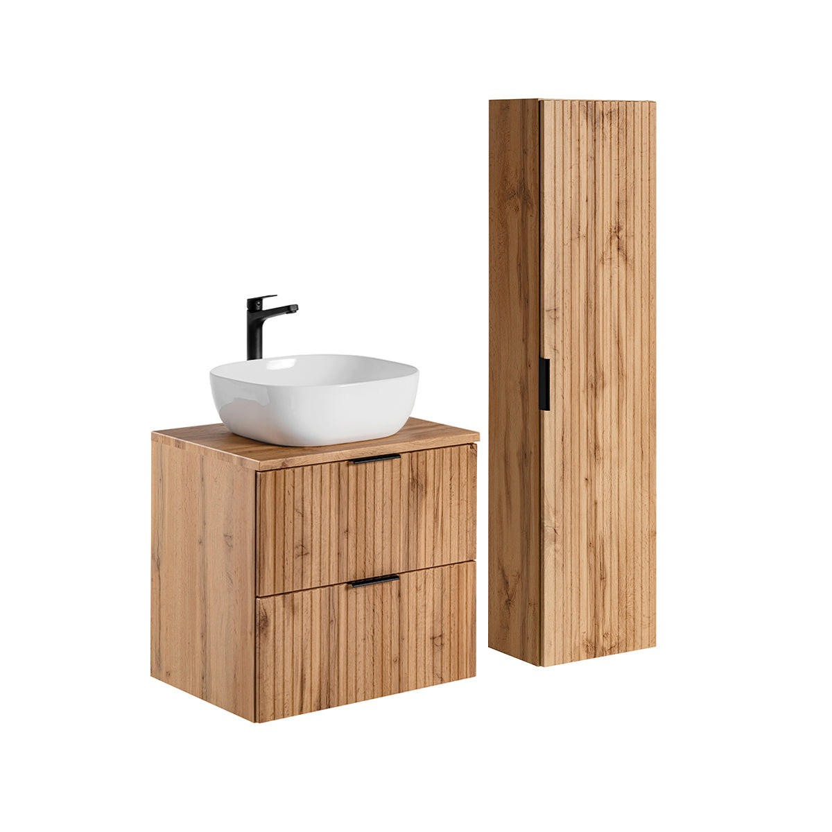 BADMÖBEL 60.6cm Adriel 2er-Set Holz in Eichenoptik - Braun, Holzwerkstoff (60.6/59/46cm) - Petits-meubles