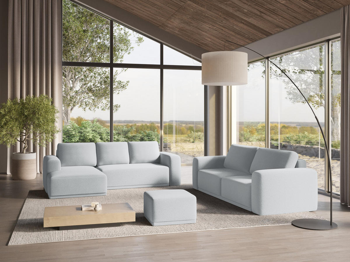 ECKSOFA mit Schlaffunktion Chenille Stoff Blau - Blau/Schwarz, Kunststoff/Textil (160/258cm) - Makamii