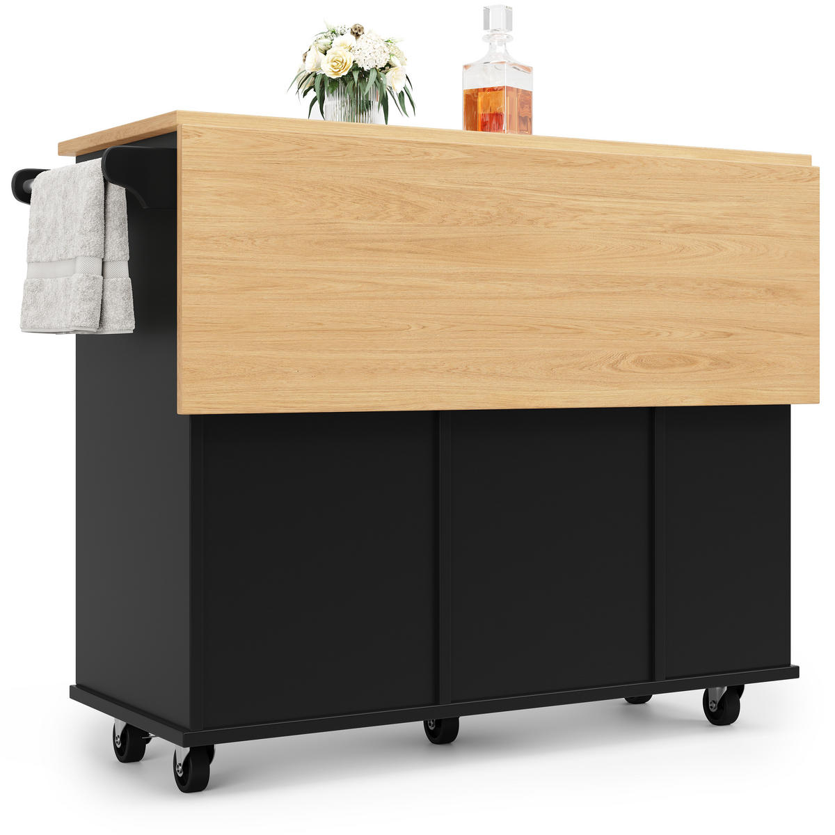 KÜCHENWAGEN 120x76x91.5cm Schwarz mit Weinglasregal, Snackregal & Rollen - Schwarz, Holzwerkstoff (120/91.5/76cm) - Modfu