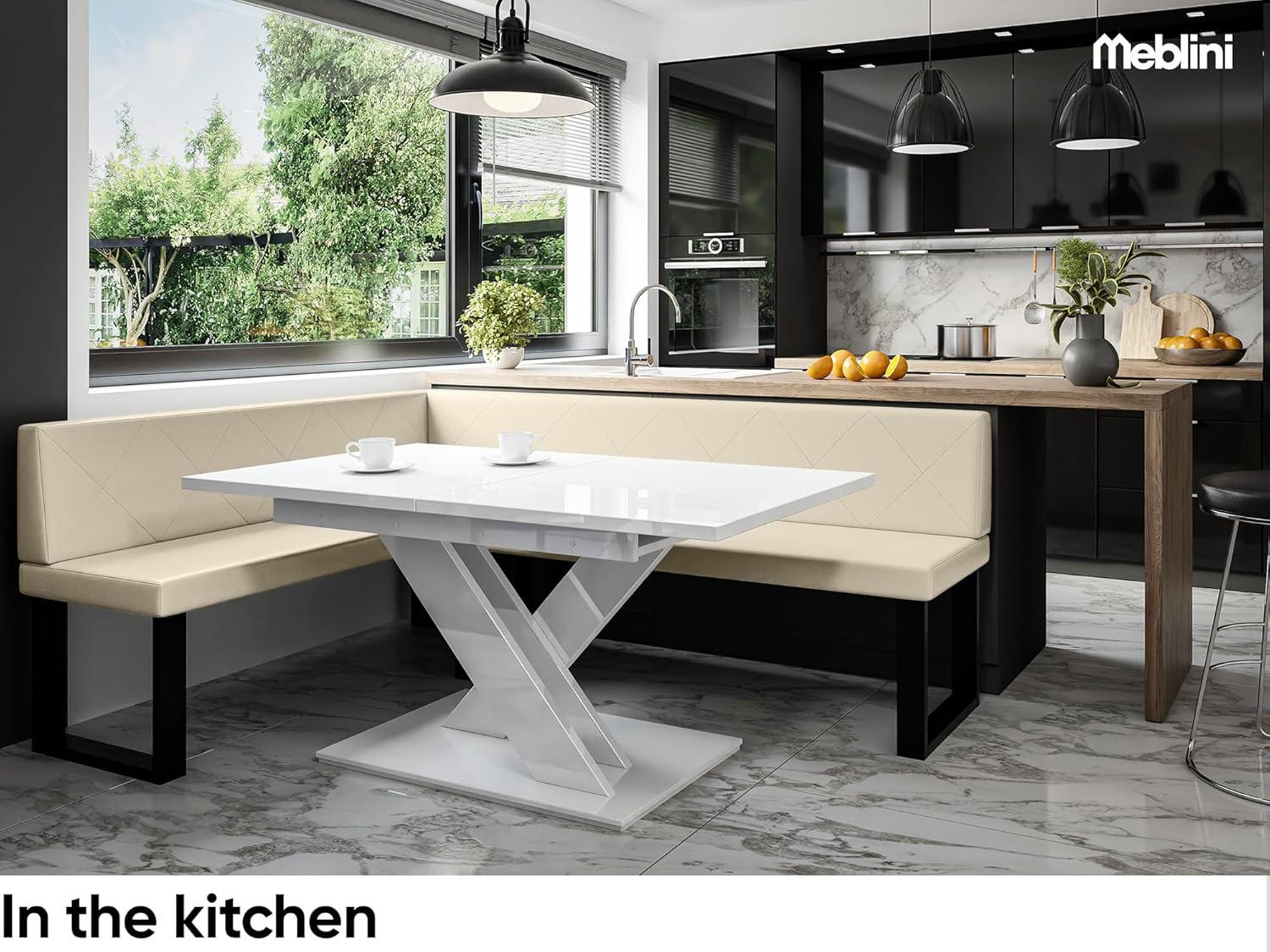 ECKBANK ERIC_U - Creme, Leder (142/196cm) - Meblini