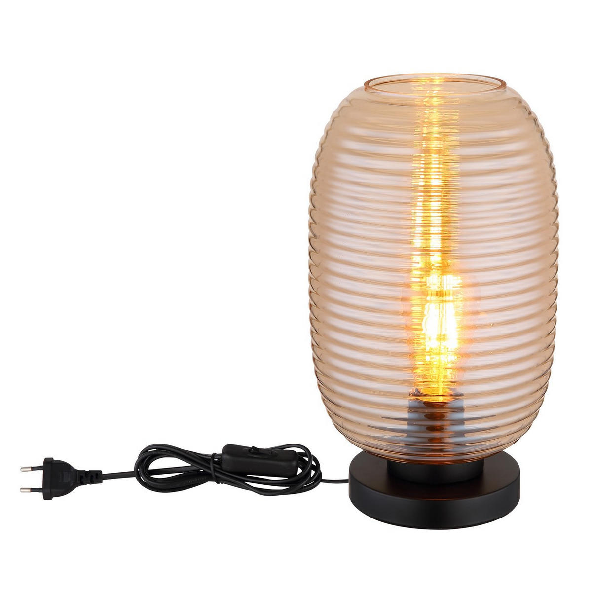 TISCHLEUCHTE Glas Amber Schwarz - Orange, Glas (20/20/34.5cm) - Globo Lighting