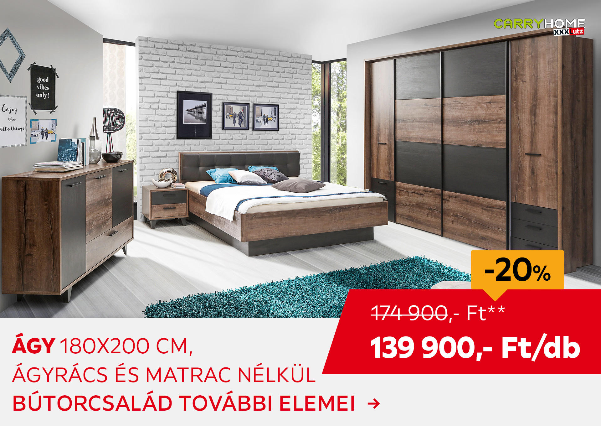 ÁGY 180x200 cm, ágyrács és matrac nélkül Kiemelt termék 174900 Ft.- helyett 139900 Ft.-