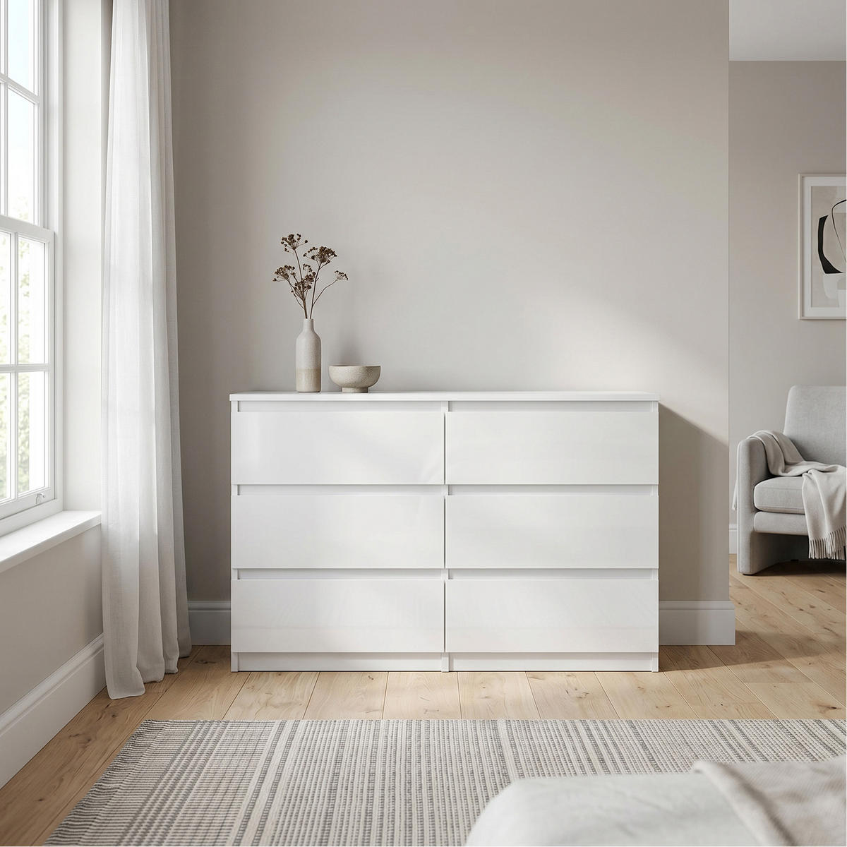 KOMMODE NUDO 120/78,5/39cm mit 6 Schubladen Türen Weiß - Weiß Hochglanz/Weiß, Holzwerkstoff (120/78.5/39cm) - MASSENO