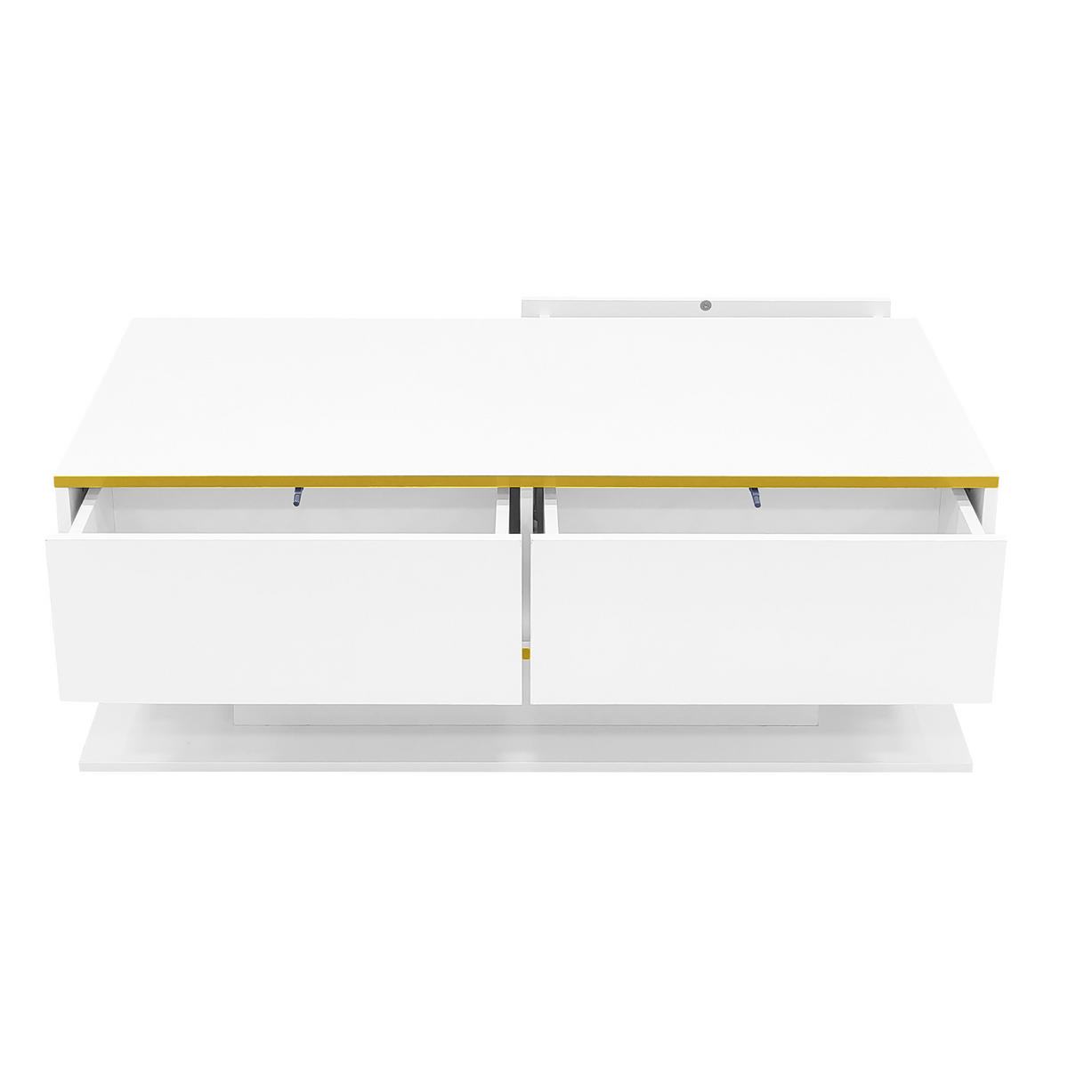 COUCHTISCH 100/50/40 cm Weiß Gold mit LED-Beleuchtung und 3 Schubladen Hochglanz - Weiß, Holzwerkstoff (100/50/40cm) - OKWISH