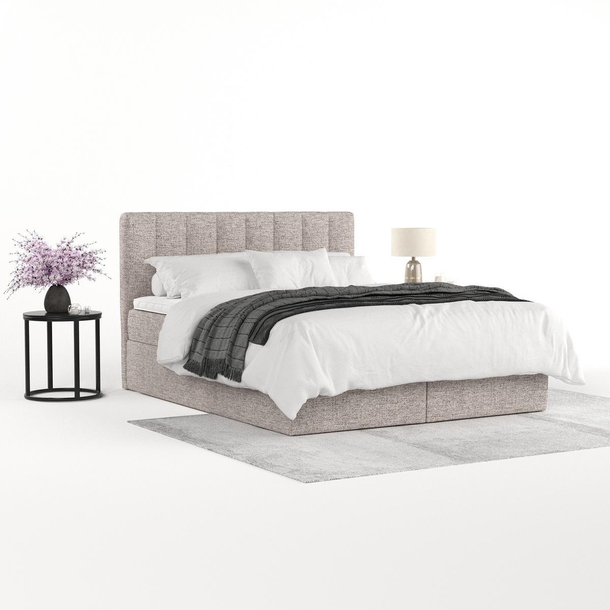 BOXBETT Lusso 180/200 cm Beige im Neve Stoff - Beige/Schwarz, Holz/Holzwerkstoff (180/200cm) - AltaBeds