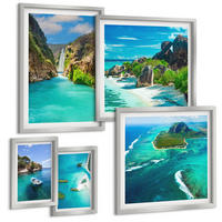 BILDER SET 5er Set - 50x50 cm & 20x30 cm & 40x60 cm Silberner Rahmen - Seeboote Hirsche Berge - Silberfarben, Kunststoff (40/60cm) - TULUP