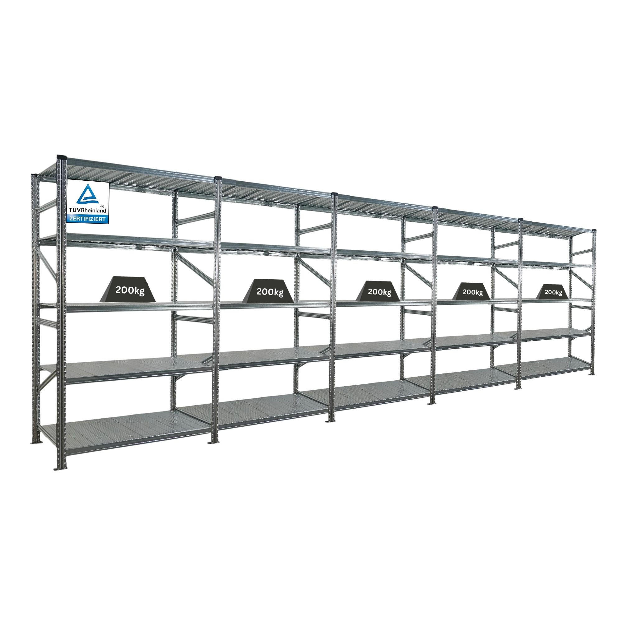 FACHBODENREGAL PROXIMO 200x600x70cm 5 Ebenen Beidseitig nutzbar Verzinkt - Silberfarben, Metall (600/200/70cm) - PROREGAL