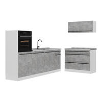 KÜCHENZEILE R-Line, Beton/Weiß, 220 cm Arbeitsplatte Marmor - Weiß/Grau, Holzwerkstoff (220/143/60cm) - Vicco