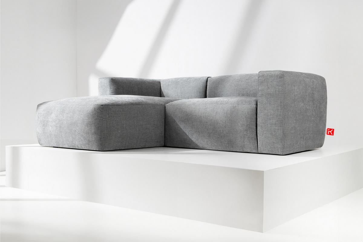 ECKMODULSOFA-LINKS BUFFO 3/4 Sitzer mit extrem weicher Sitzfläche, Gewebestoff, hell aschfahl - Hellgrau, Textil (237/180cm) - KONSIMO®