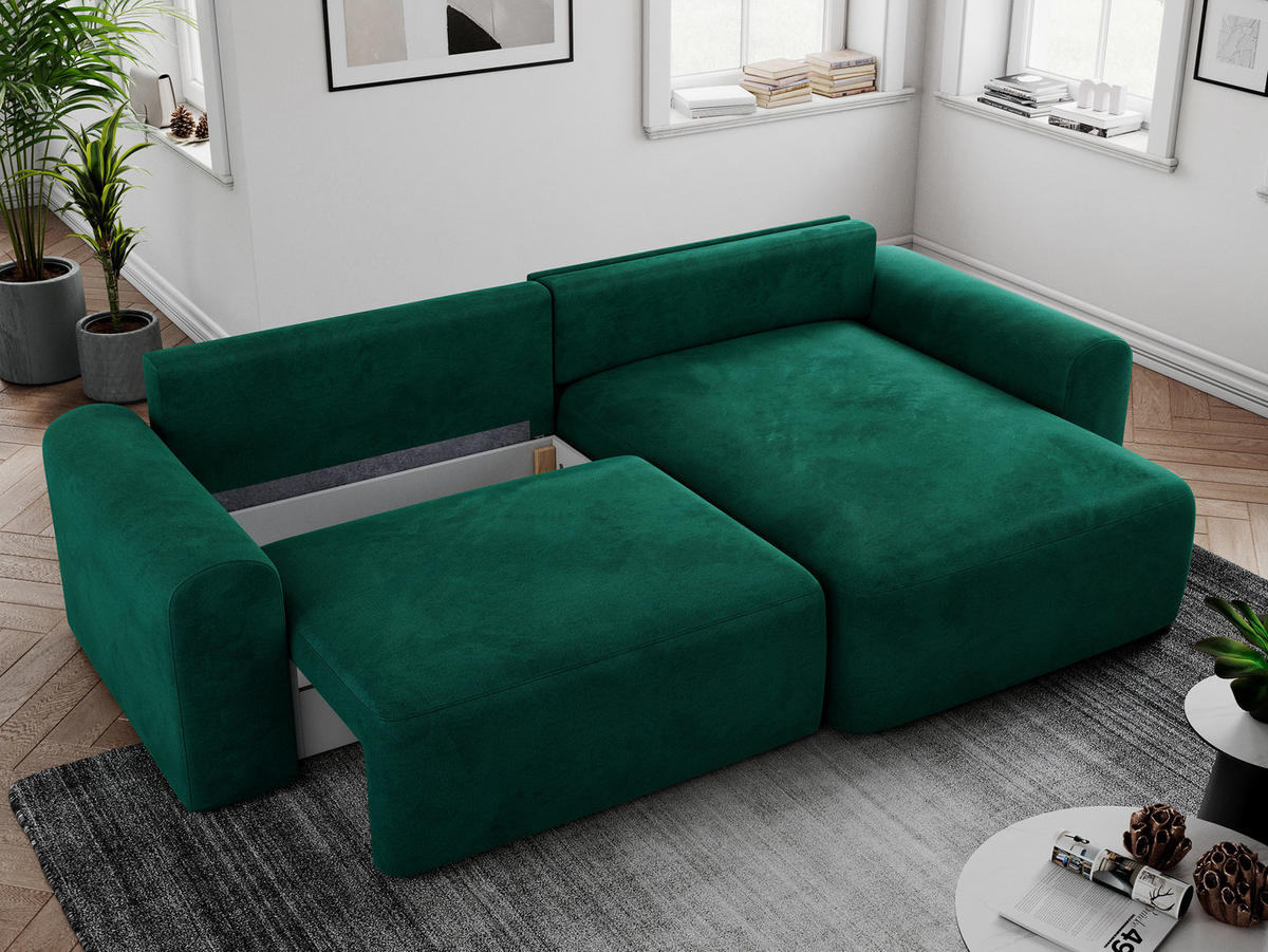 ECKSOFA NELSON Dunkelgrün Velvet - Dunkelgrün/Schwarz, Kunststoff/Textil (274/152cm) - MKS