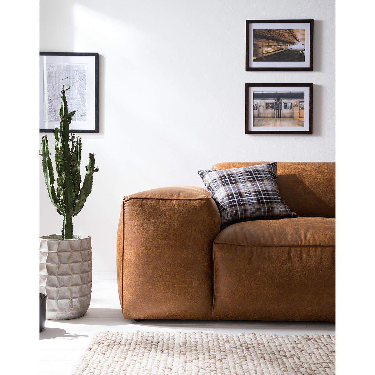 BIGSOFA - Antiklederlook - Cognac, Textil (254/75/95cm) - home24