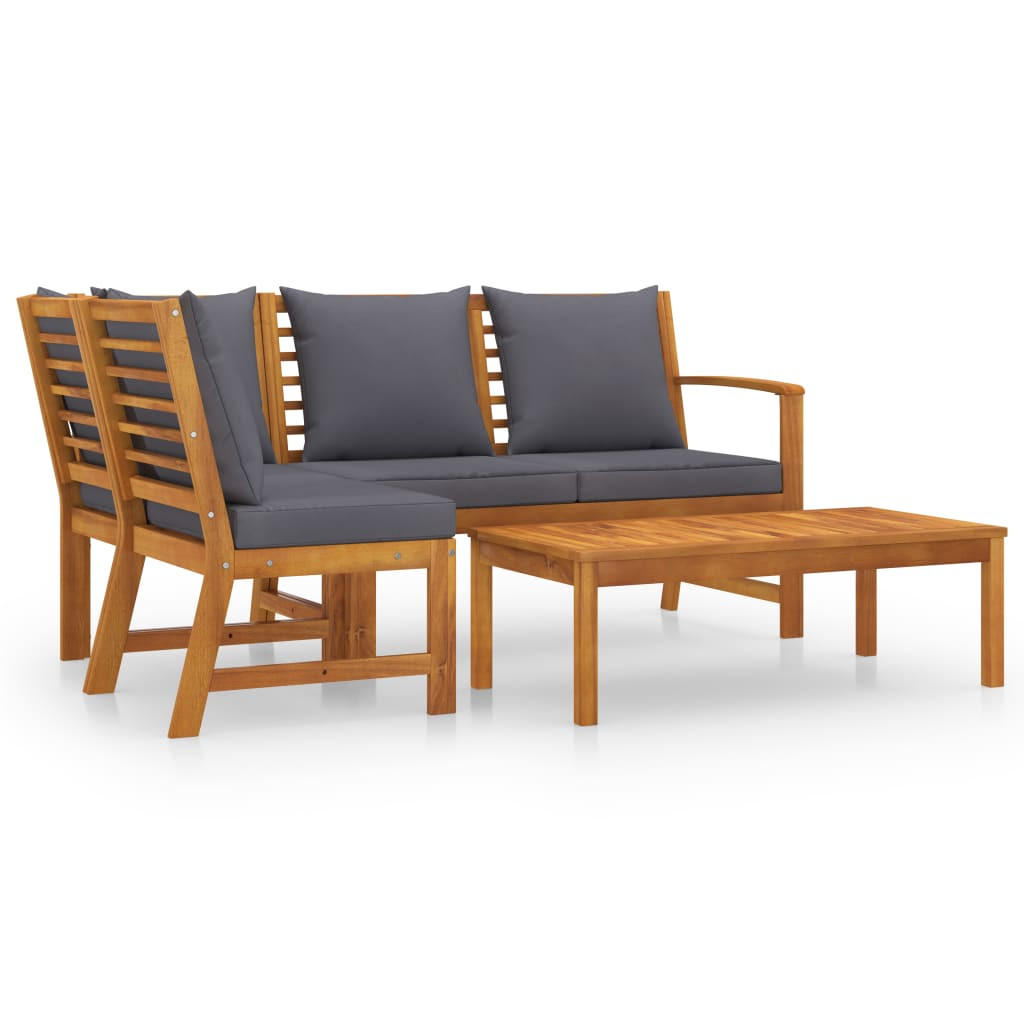 GARTEN-LOUNGE-SET 4-teilig Mit Auflagen Massivholz Akazie - Dunkelgrau, Holz/Textil - vidaXL