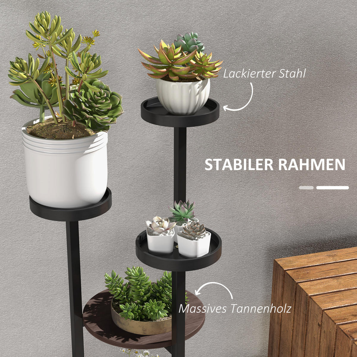 PFLANZENSTÄNDER, Tannenholz, Stahl, Braun - Braun, Metall (28/87/28cm) - Outsunny