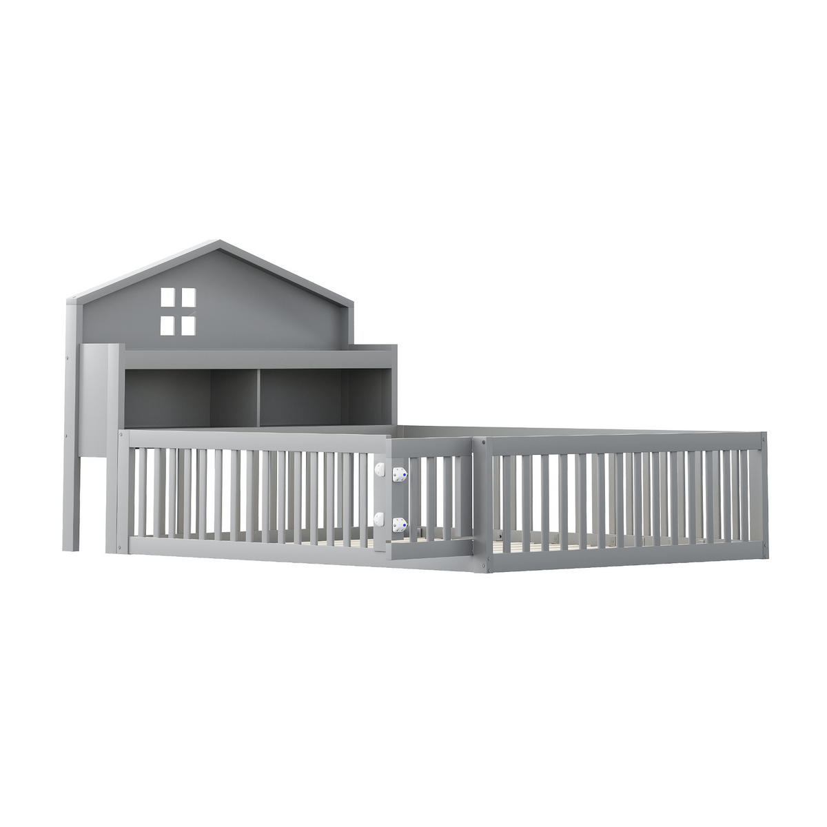 BODENBETT 140/200 cm grau aus Massivholz mit Kreidetafel-Kopfteil - Grau, Holz (140/200cm) - OKWISH