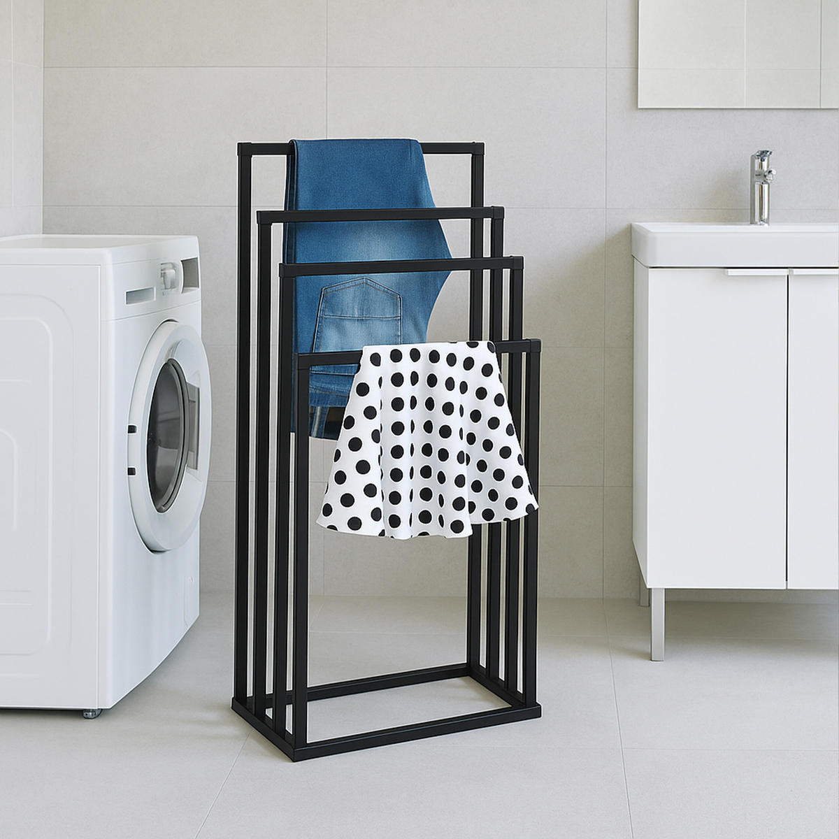 HANDTUCHSTÄNDER - Schwarz, Textil/Metall (45/96.5/29cm) - Relaxdays