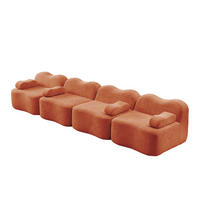 4-SITZER Sofa 384x98x70 cm aus Samtstoff rahmenlos modular, orange - Orange, Textil (98/70/384cm) - Luhomfu
