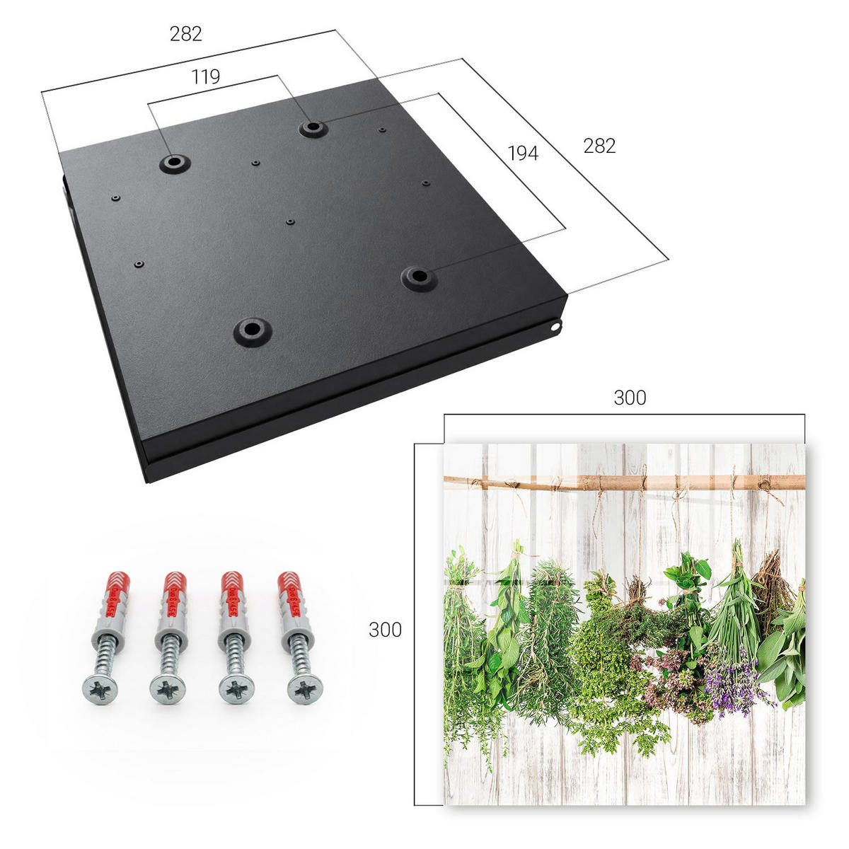 SCHLÜSSELBOX Schwarz 30x30 cm- Türöffnung nach rechts - Getrocknete Kräuter - Grün, Metall (30/30/5cm) - TULUP