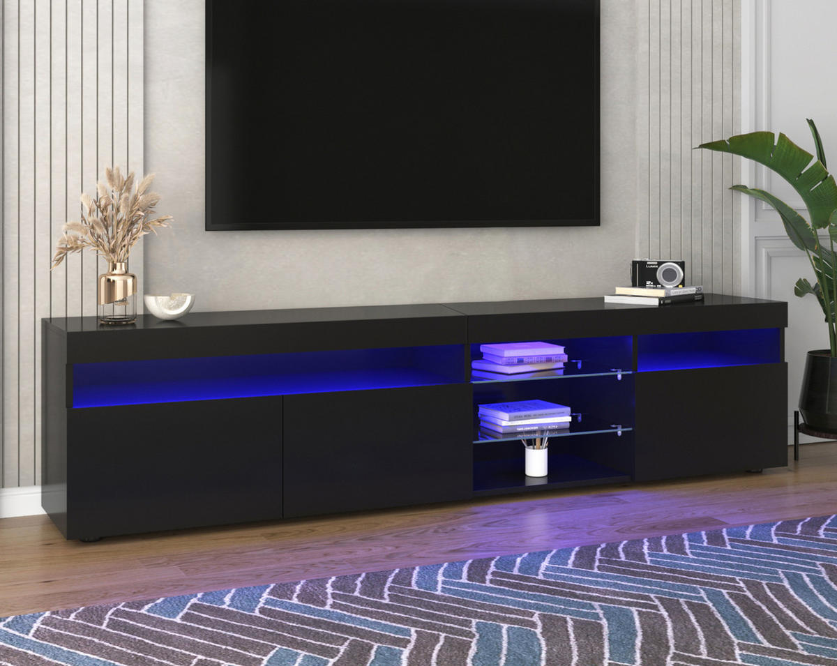TV-SCHRANK in Schwarz Hochglanz mit LED Beleuchtung und Türen 180/35/48 cm - Schwarz, Holzwerkstoff (180/48/35cm) - Redom