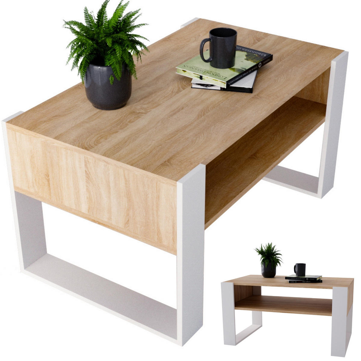 COUCHTISCH Holzwerkstoff rechteckig stabil Sonoma Eiche 45/53,6/92cm - Weiß/Sonoma Eiche, Holzwerkstoff (53.6/92/45cm) - CraftPAK