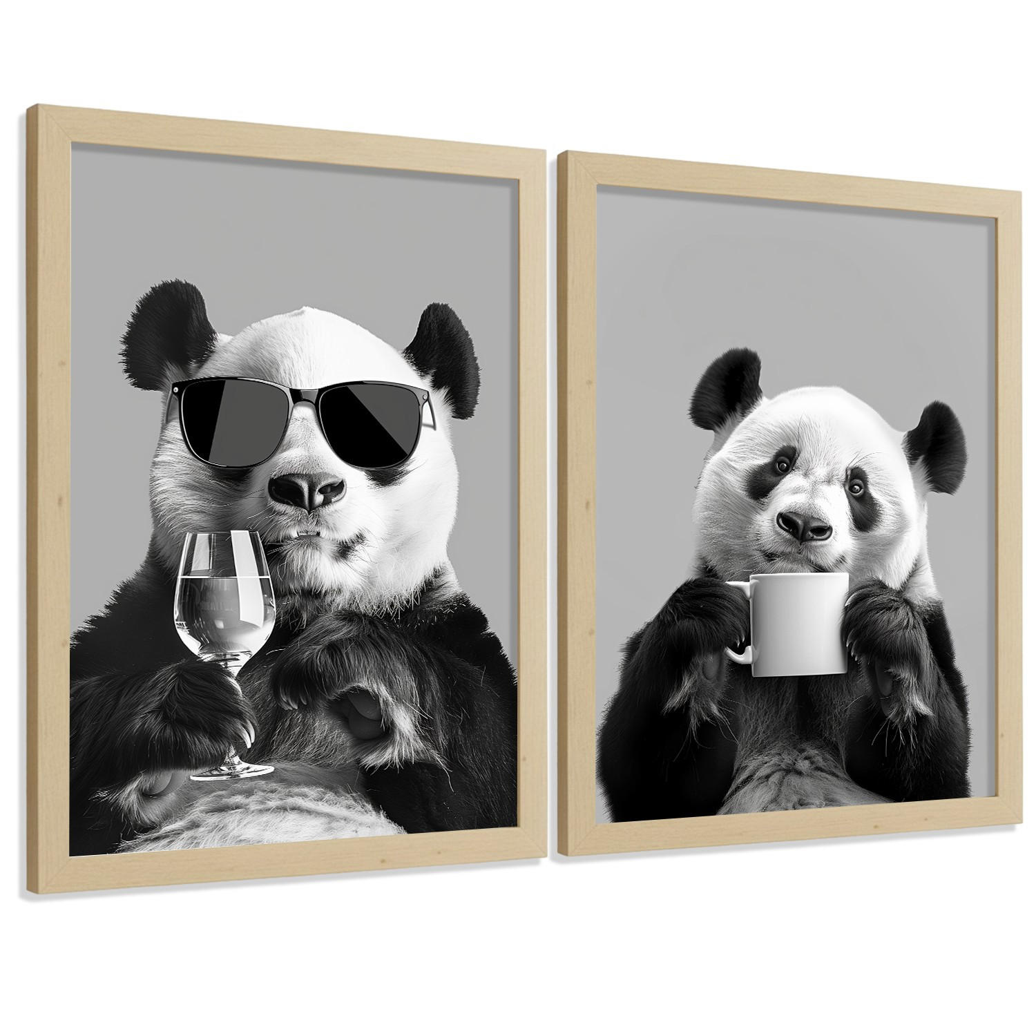 Nacnic PLAKAT Sada 2 Panda Bears A4 Lehký dřevěný rám