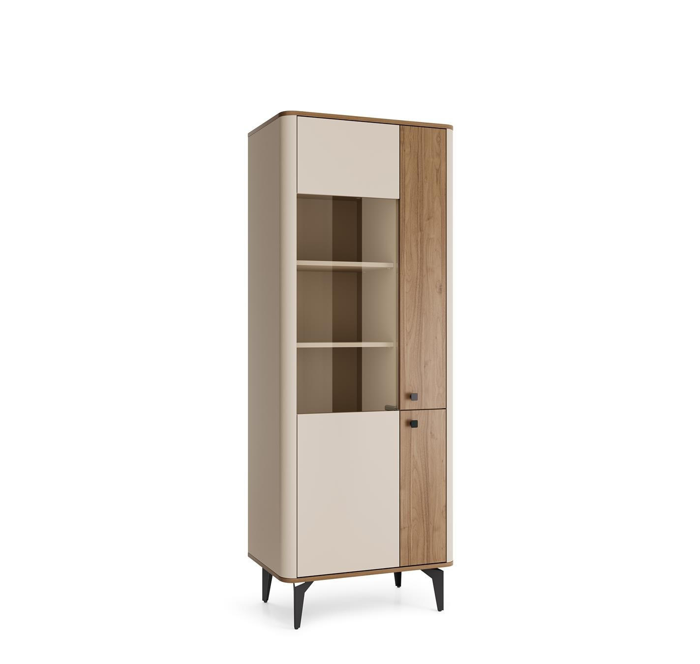 VITRINE Aurena Kaschmir mit Walnuss, - Schwarz/Braun, Holzwerkstoff (73/190/40cm) - Bettso