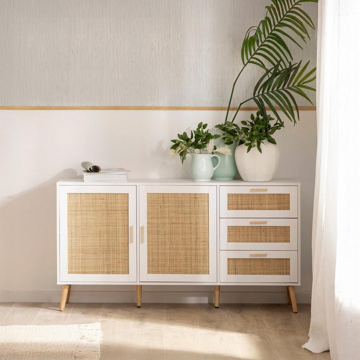 ANRICHTE NIEDRIGE Tahiti Weiß 148 cm x 79 cm - Weiß, Holzwerkstoff (148/79/40cm) - Klast Home