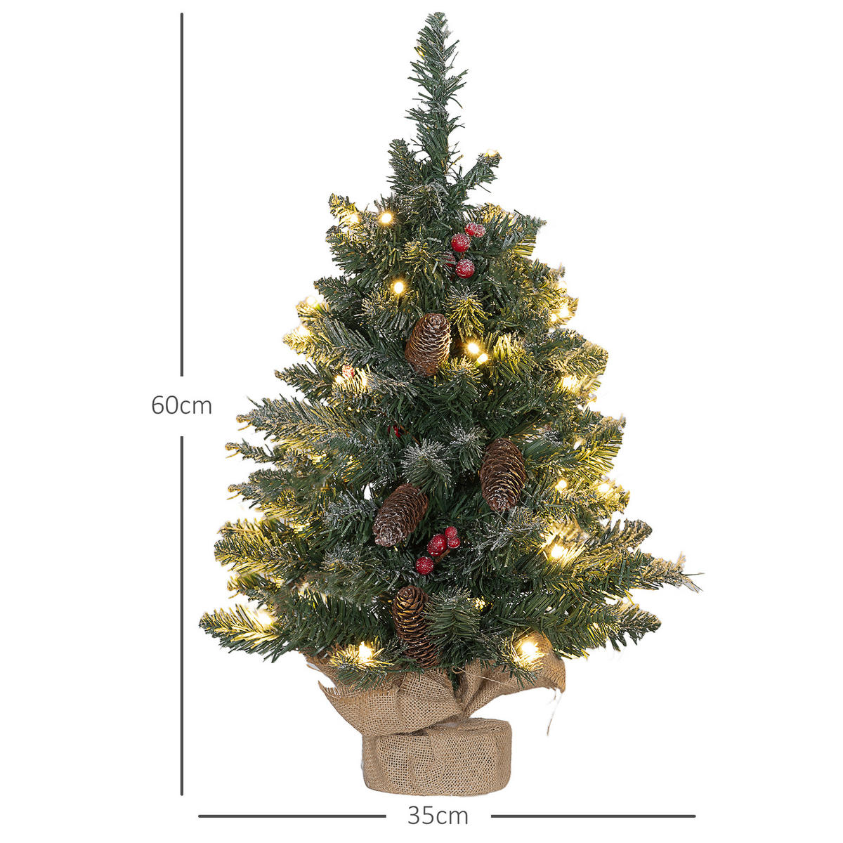 KÜNSTLICHER Weihnachtsbaum 0,6 m Christbaum 86 Astspitzen mit 50 warmweißen LED - Grün, Kunststoff/Metall (60cm) - HOMCOM