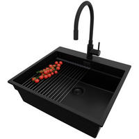 GRANITSPÜLE Oslo Max, 2-er set Alles Schwarz 58/53 cm 1 Becken + Küchenarmatur 40/38 cm + Ablauf-Set + Aufrollbare Abtropffläche ab 60er Unterschrank - Schwarz, Kunststoff (58/20/53cm) - Primagran