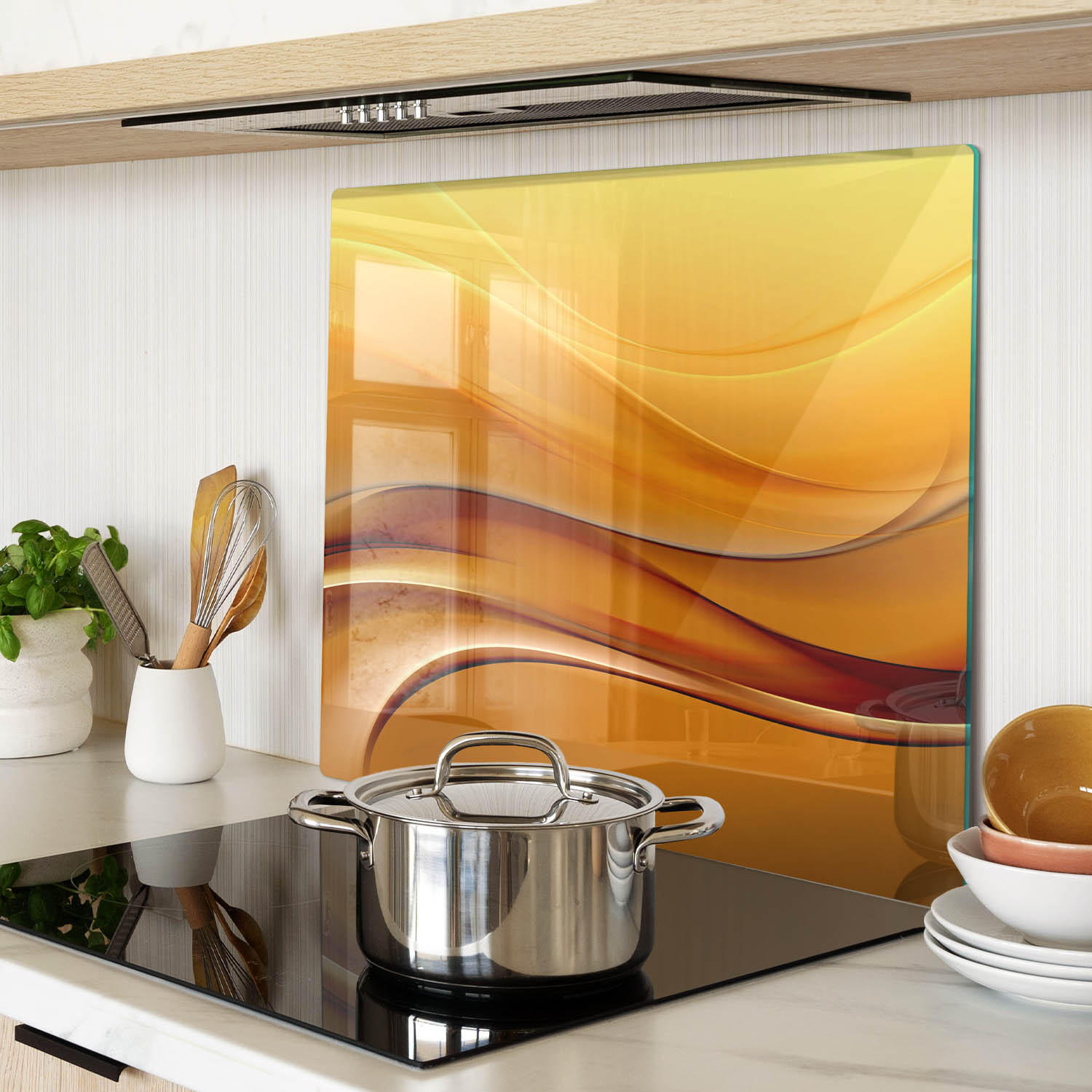 GLASPLATTE 60x52 cm Wellenhintergrund - Orange/Braun, Glas (60/0.4/52cm) - TULUP