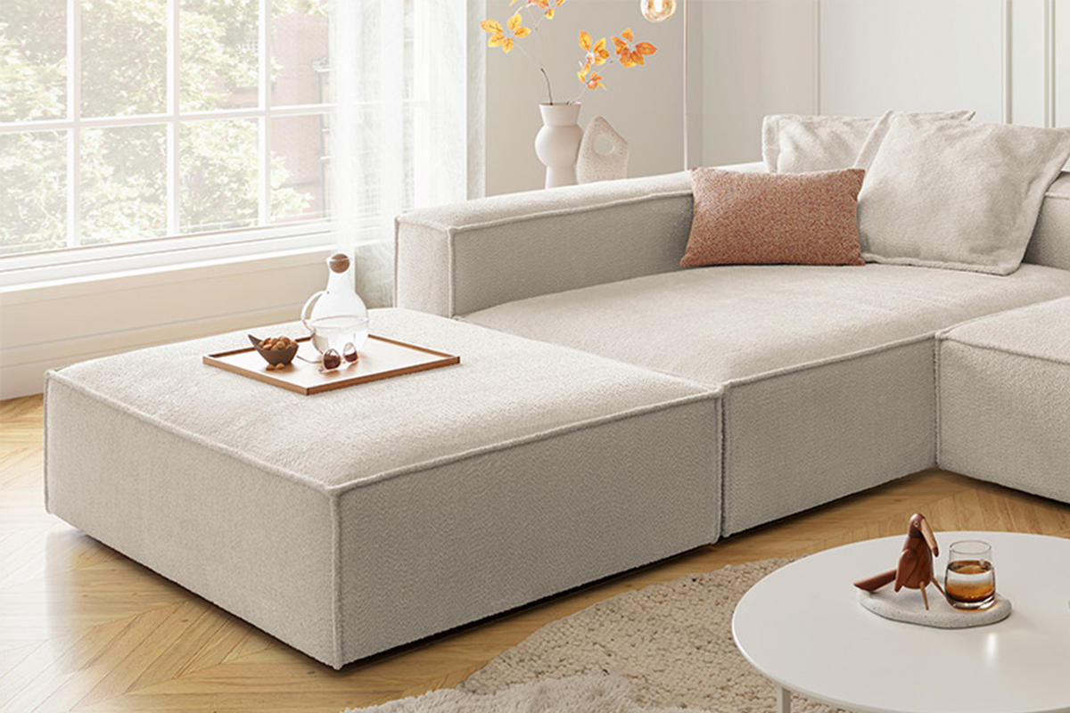 ECKSOFA CARMO Weiß Flachgewebe - Schwarz/Weiß, Kunststoff/Textil (306/191cm) - KAWOLA