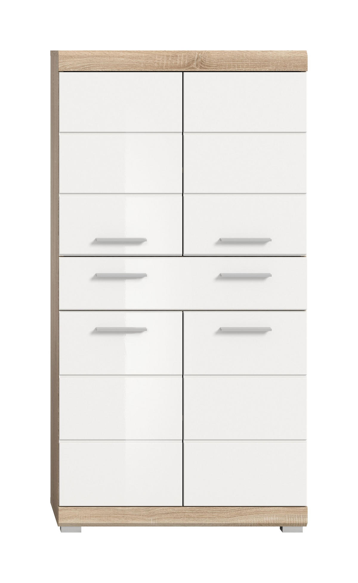 BADMIDISCHRANK Lambada Bad in Sonoma Eiche hell und weiß hochglanz B/H/T: 74x141x31 cm - Eichefarben, Holz (74/141/31cm)