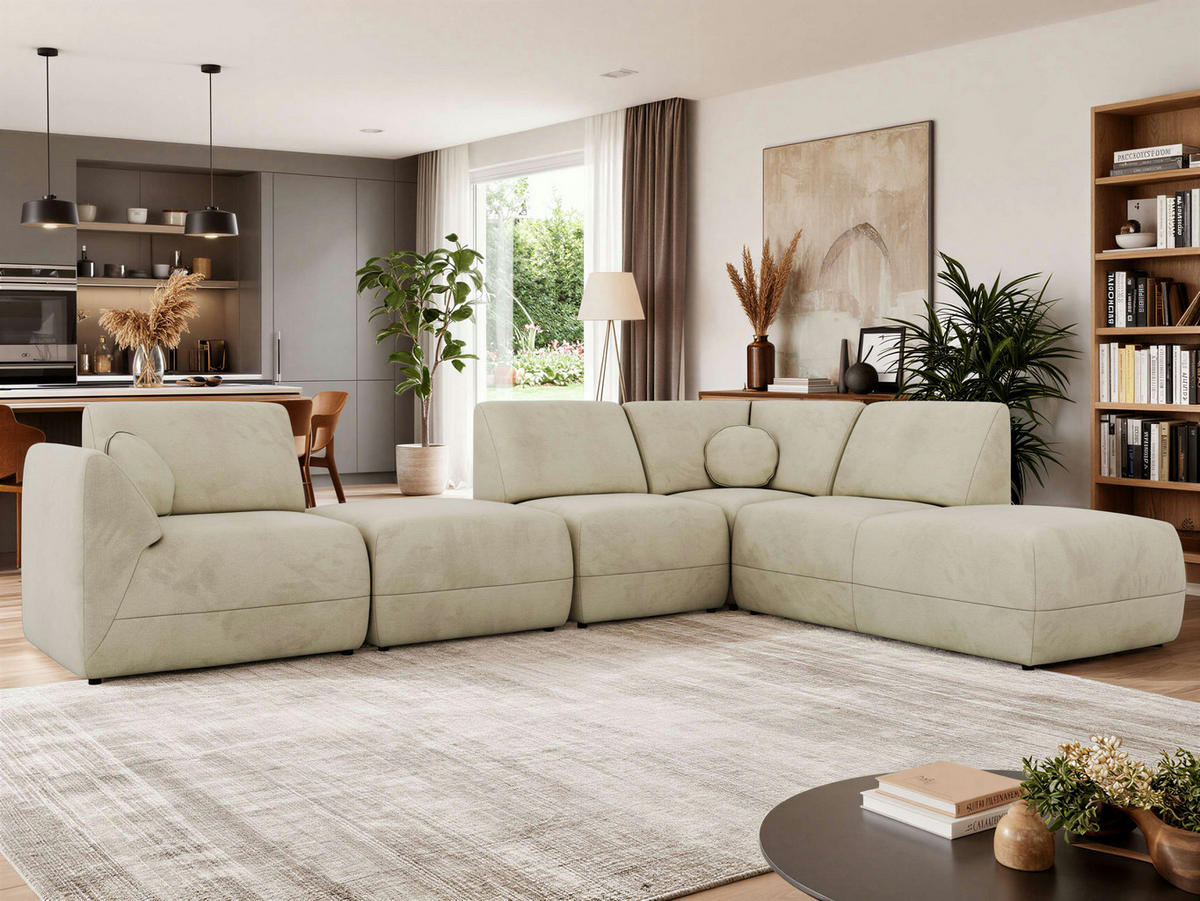 ROHOVÁ SEDAČKA NOARA 6M L Béžová Samet - Vpravo - čierna/béžová, textil/plast (355/244cm) - MKS