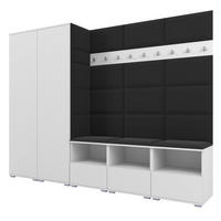 GARDEROBE NELA VII 250 cm (Modulare Flurmöbel XL Weiß mit Sitzpolster Schwarz 16 2 Schränke) - Silberfarben/Schwarz, Holz/Holzwerkstoff (250/187/40cm) - Ravio