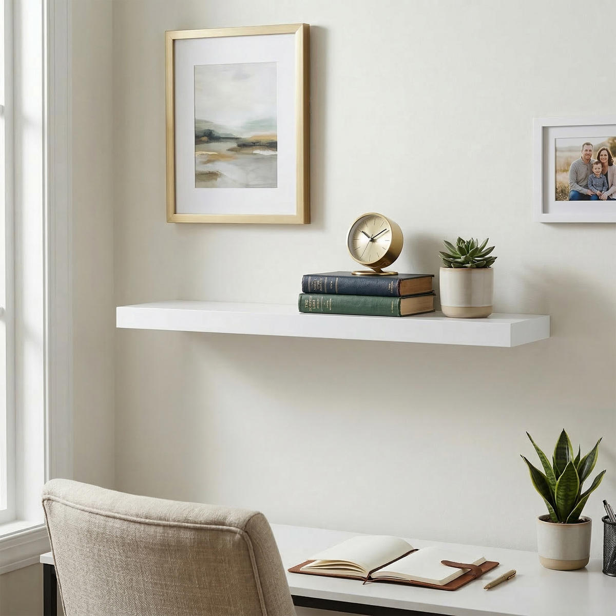 NÁSTENNÁ pol. - biela, kov/kompozitné drevo (100/4/23cm) - Relaxdays