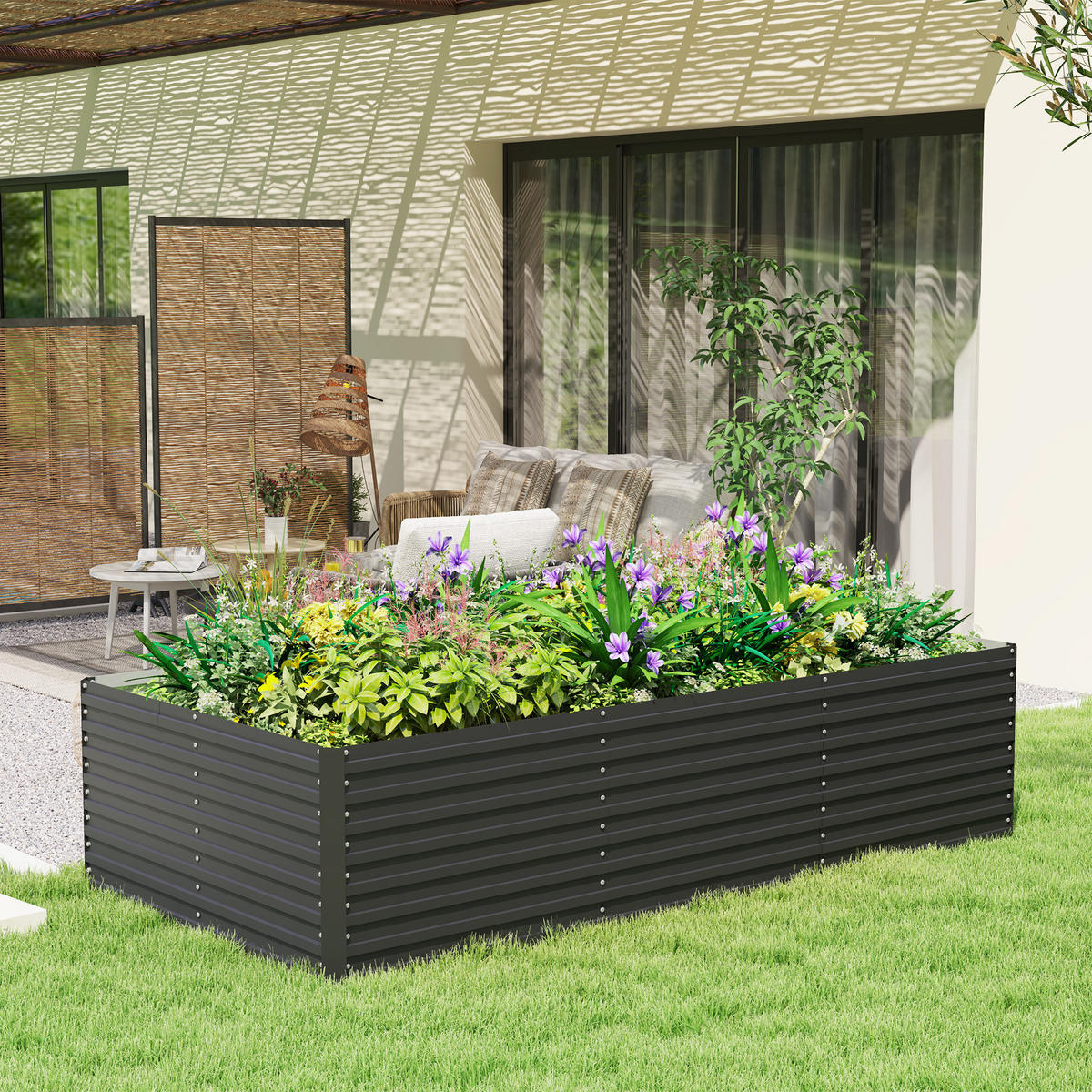 HOCHBEET DE-12170 240/120/60 cm, e/tra tief, offener Boden Grau - Dunkelgrau, Metall (240/60/120cm) - ComfortXL